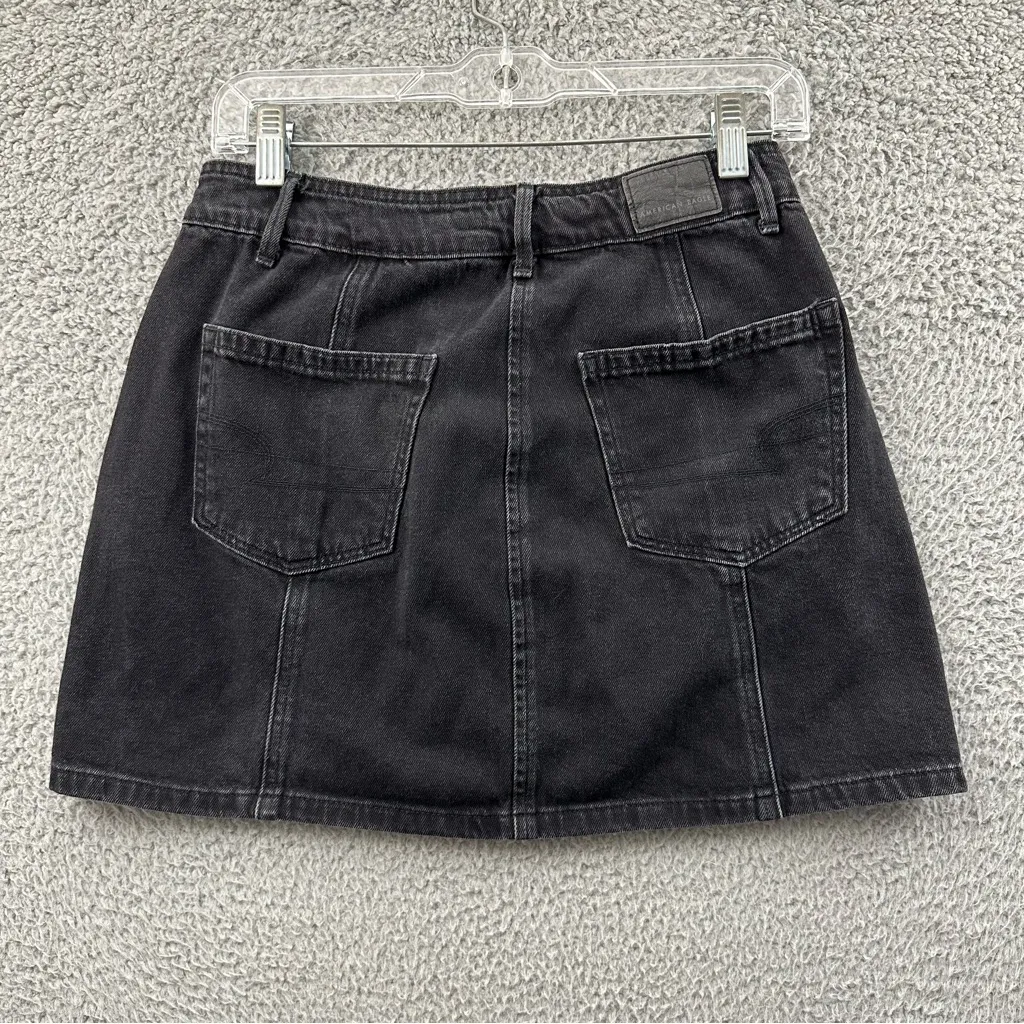 American‎ Eagle Hi Rise A Line Mini Skirt Black Denim Casual Festival Women's 2 - Image 2