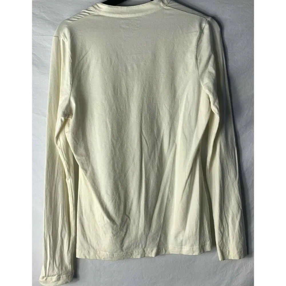 Vineyard Vines Womens Ruffled Top Size M Long Sleeve Ivory Shirt Flaws V-neck - Image 3
