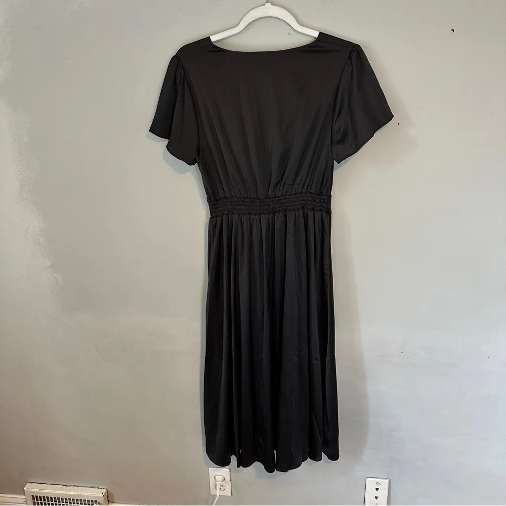 Baltic Born Poppy Satin Black Midi Dress, Peek-a-Boo Tie Front Black Medium - Image 5