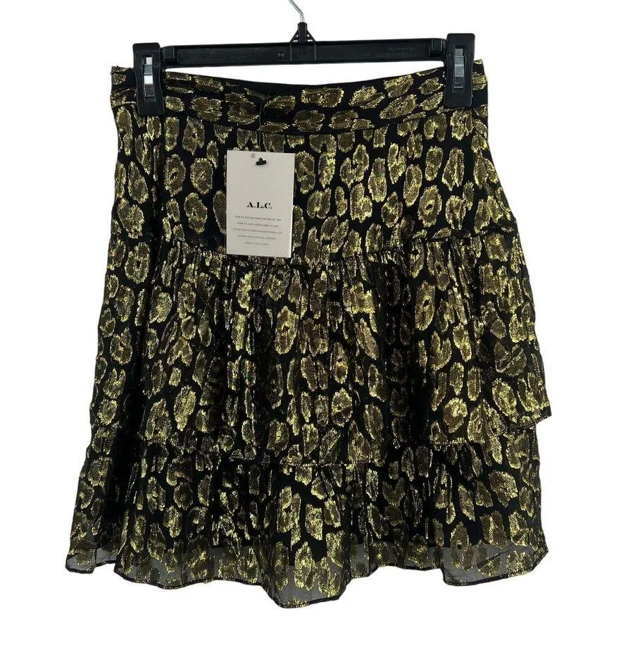 ALC Tiered Skirt with Gold Metallic New Size 2 - Image 3