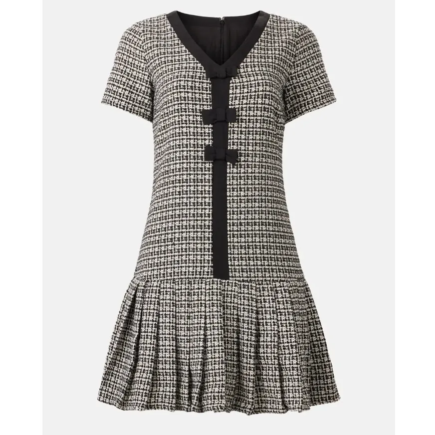 CeCe Black Tweed Mini Dress SIZE 12 Work Boulce Preppy Drop Waist Pleated $139 - Image 6