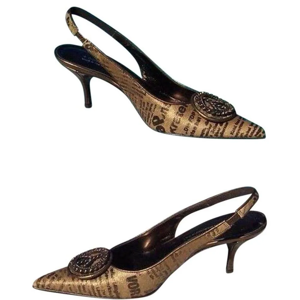 Donald Pliner Metallic Hair Calf Leather Pump Shoe Slingback Rhinestone NWT $355 Brown Size 7.5 - Image 2