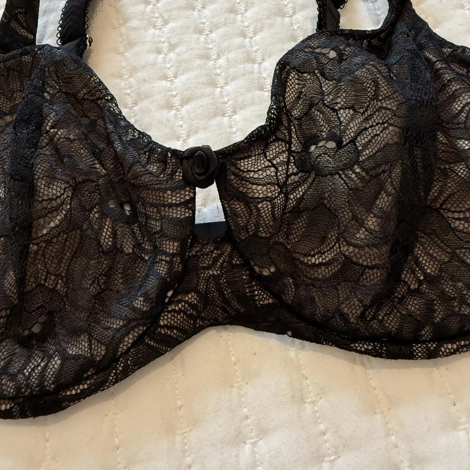 Soma 36D Verona Lace Minimizer Bra Black Nude Underlay Floral Lace Unlined Size undefined - Image 2