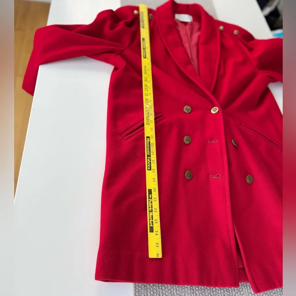 Vintage Michelle Stuart Cardinal Red Double Breast Shawl Collar Wool Trench Coat Size 10 - Image 10