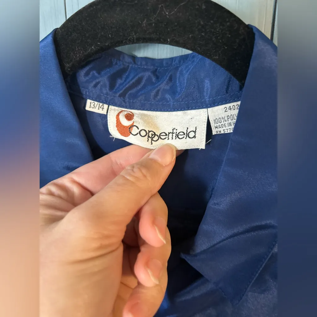 Vintage 1970’s Elegant Cobalt Blue Women's B/D Blouse | Size 13/14 - Image 2