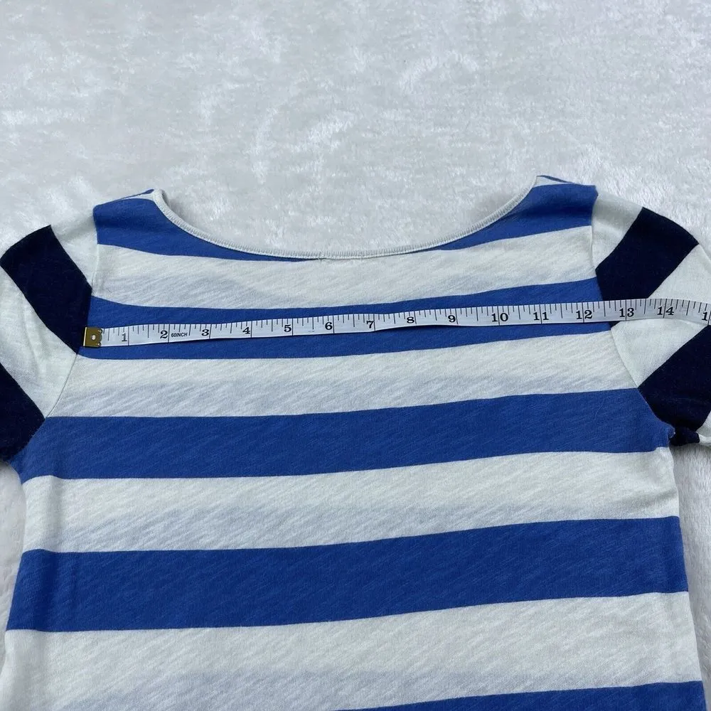 J Crew Top Womens XXS Blue White Nautical Stripe 3/4 Sleeve Sailor Lightweight‎ - Image 6
