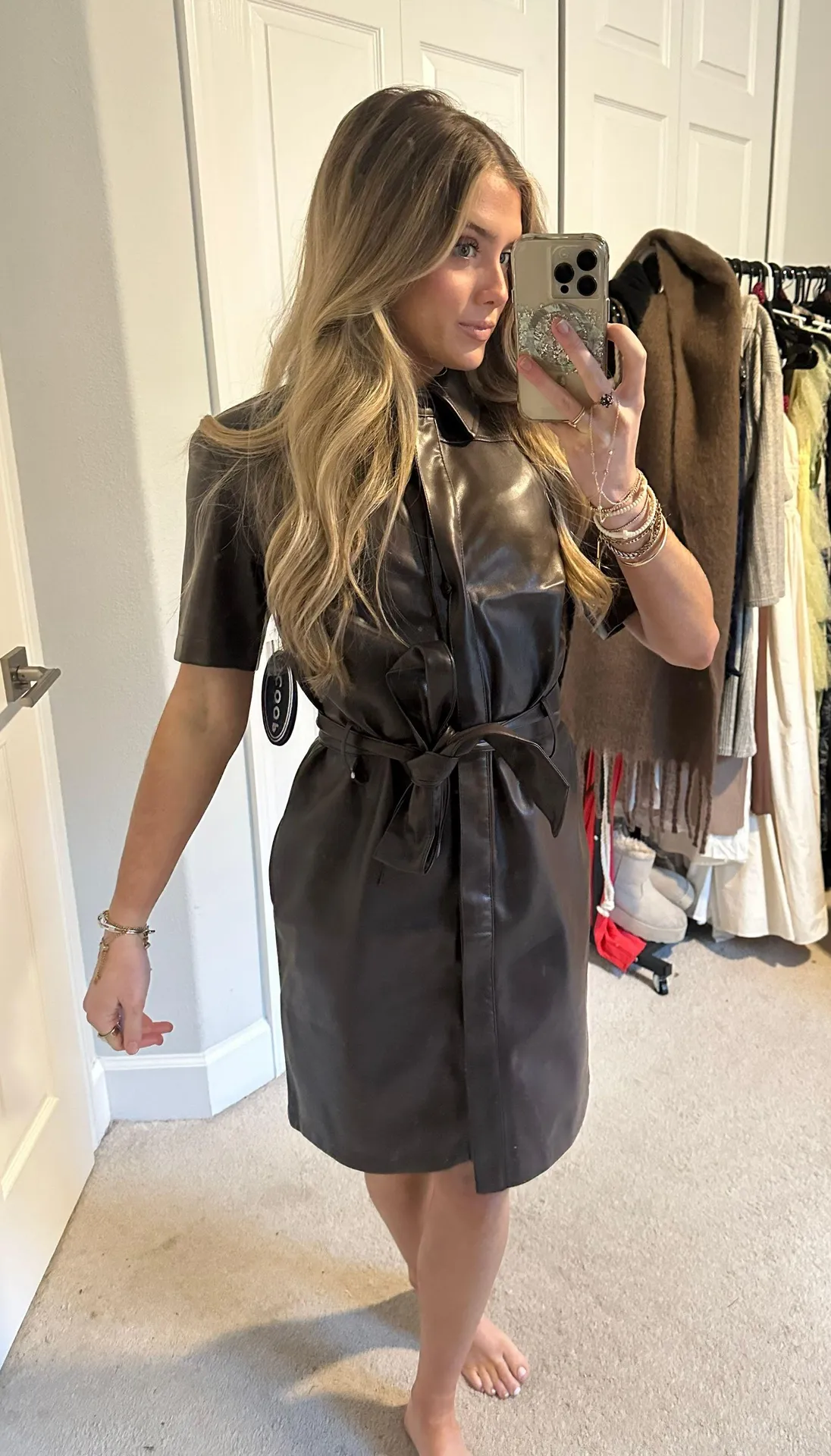 Scoop Brown Faux Leather Mini Dress Size XS - Image 2