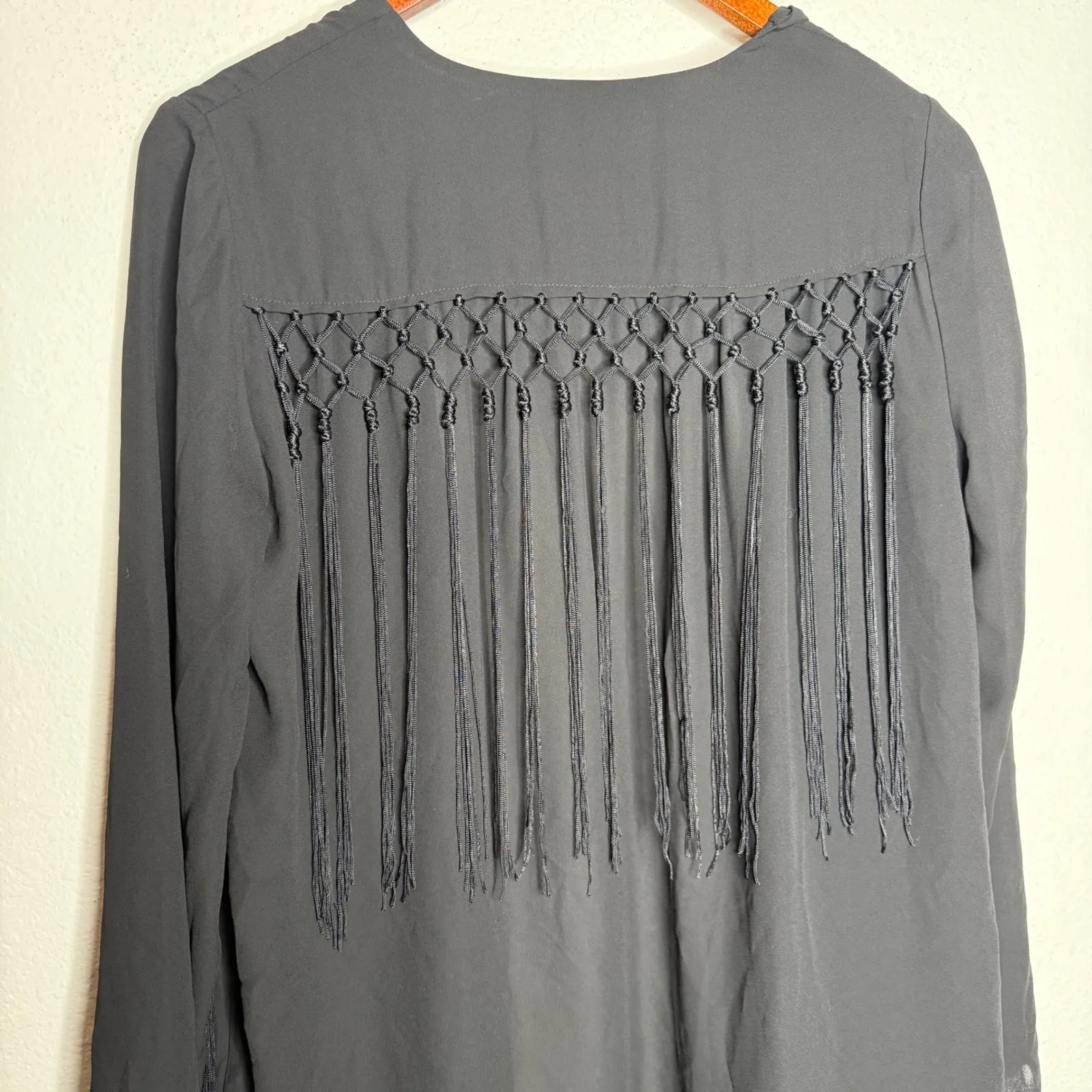 Chico's Black Fringe Kimono Duster‎ Cardigan Open Front Bohemian Chic Sz 0 - Image 7