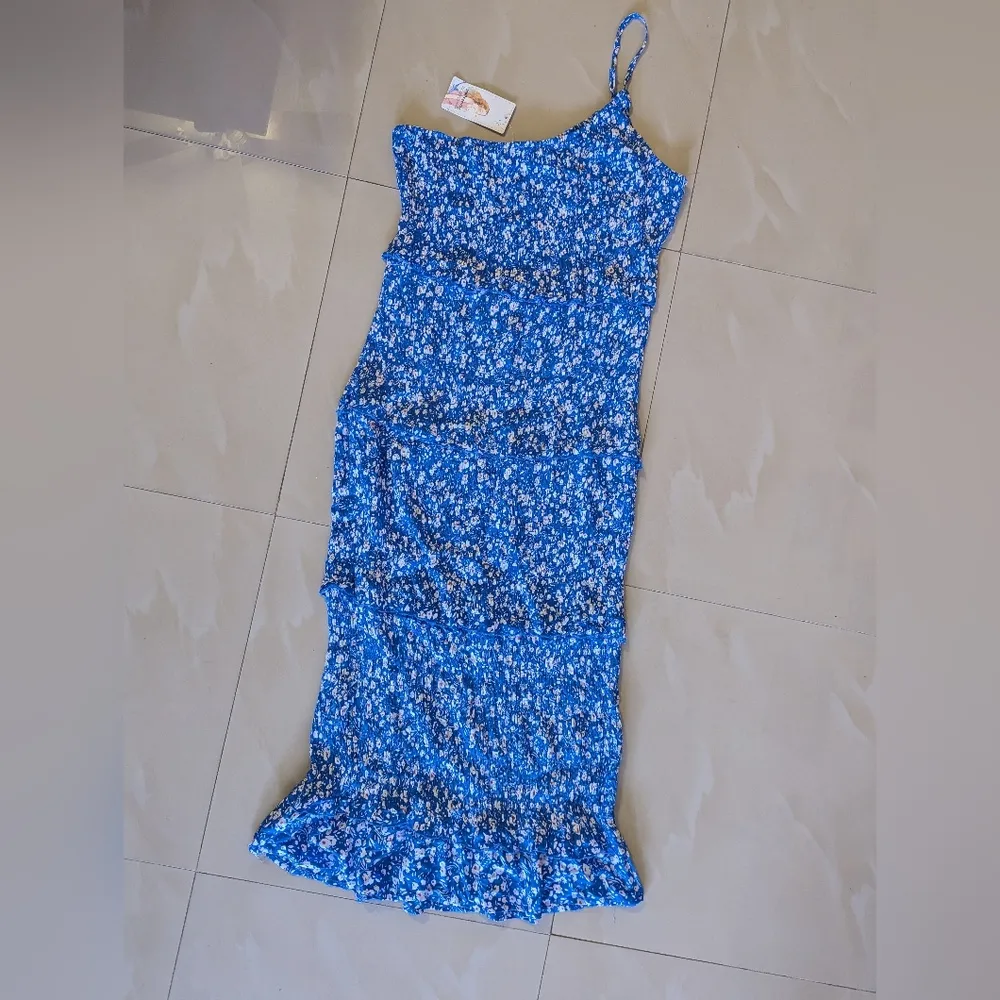 Pretty Garden floral one shoulder bodycon midi dress blue floral XL - Image 8