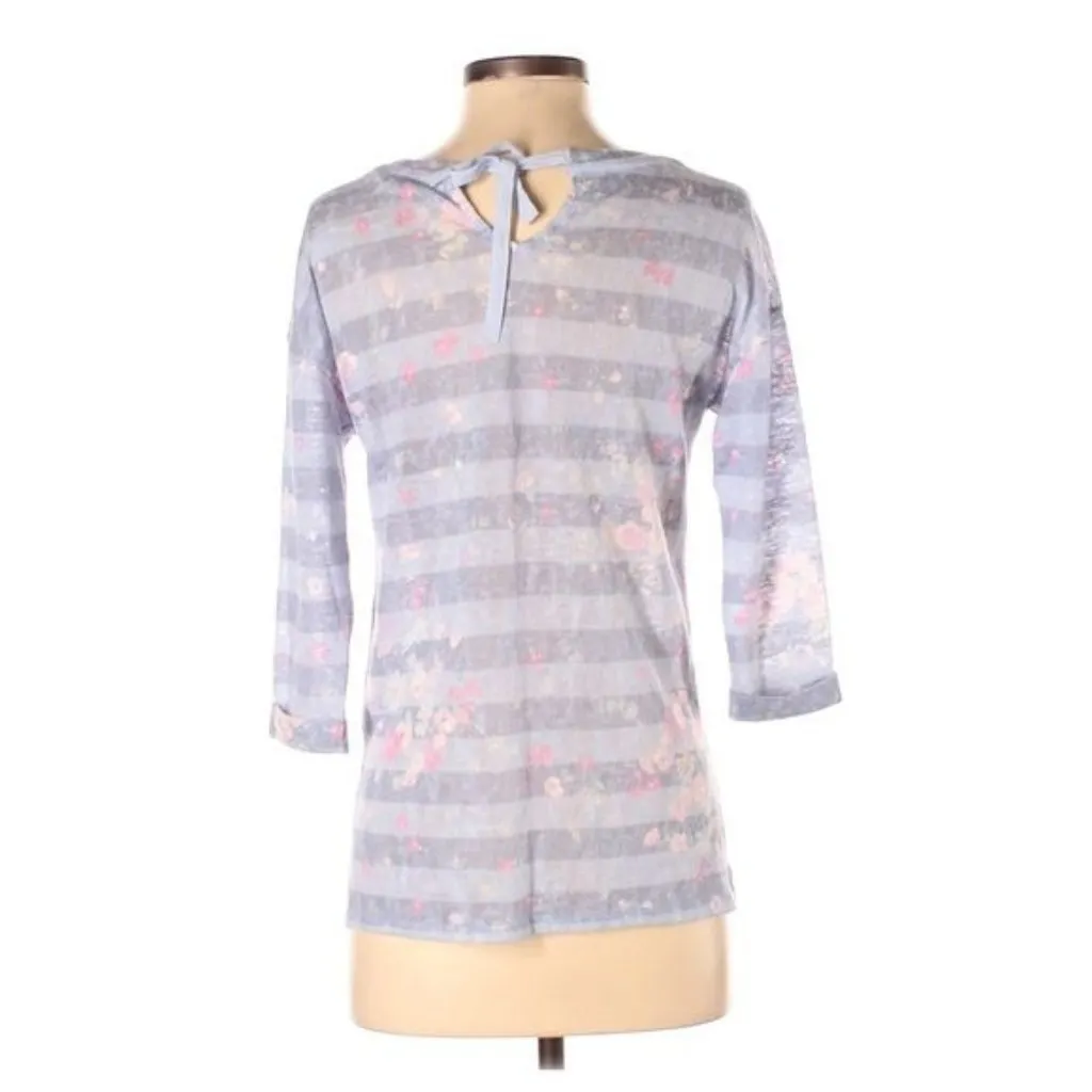 LC Lauren Conrad Striped Floral Sweater Size XS Blue Lightweight 3/4 Sleeves - Image 7