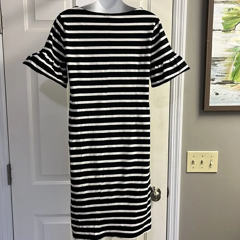 J. Crew Black & White Striped T- Shirt Dress w/ Ruffled Puff Sleeves- Small - Image 5