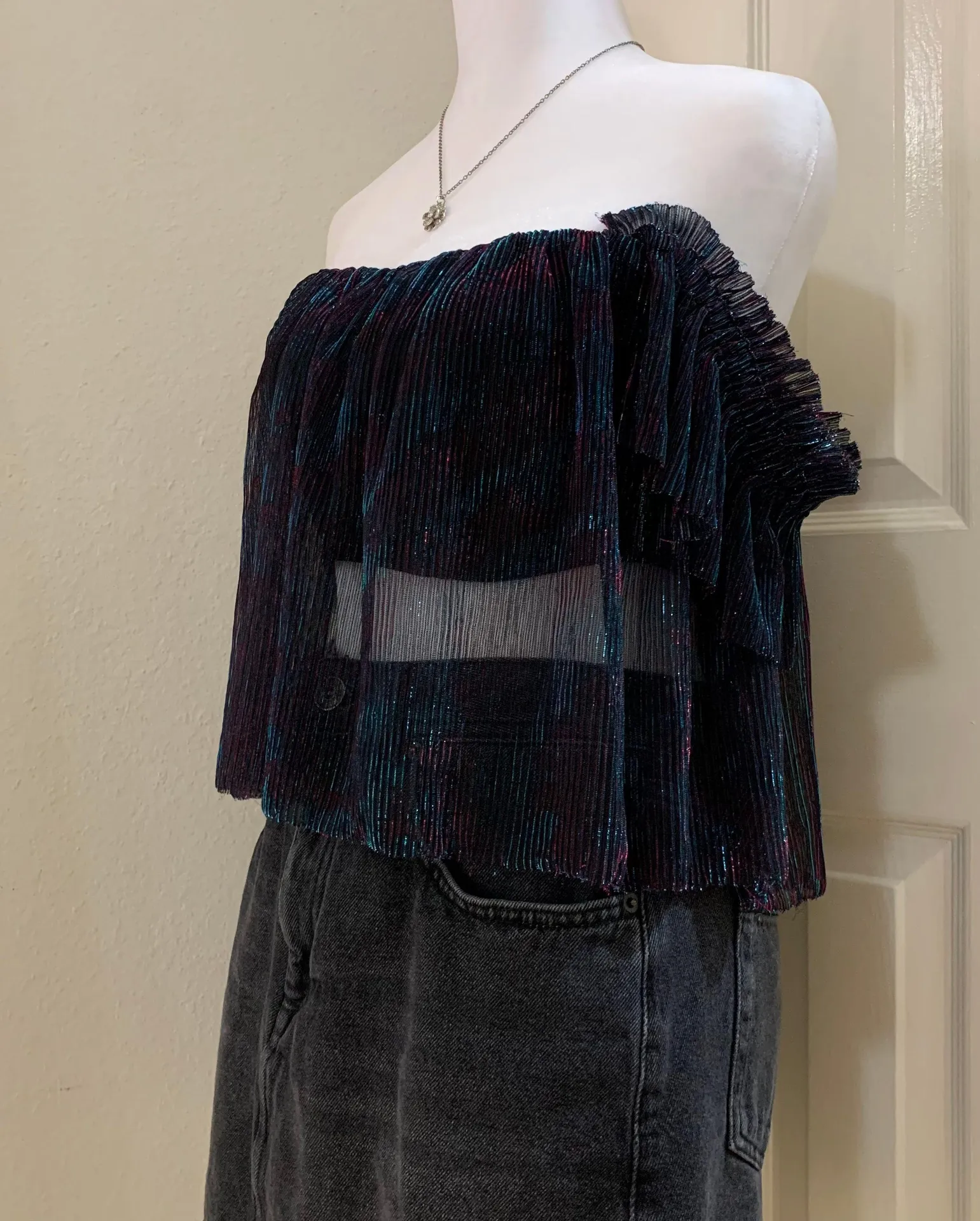 UO Pleated Shimmer Off-The-Shoulder Top - Image 3