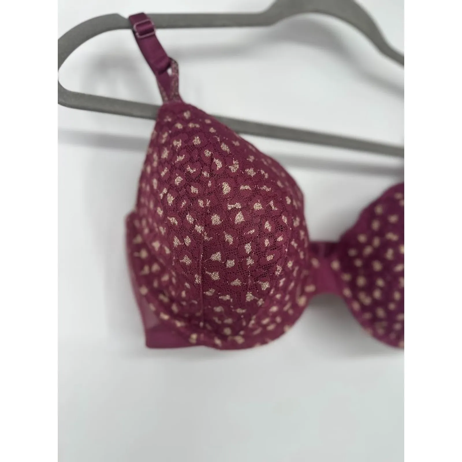 Victoria's Secret Bra Lined Demi Purple Lace Gold Metallic 38C Padded Underwire - Image 2