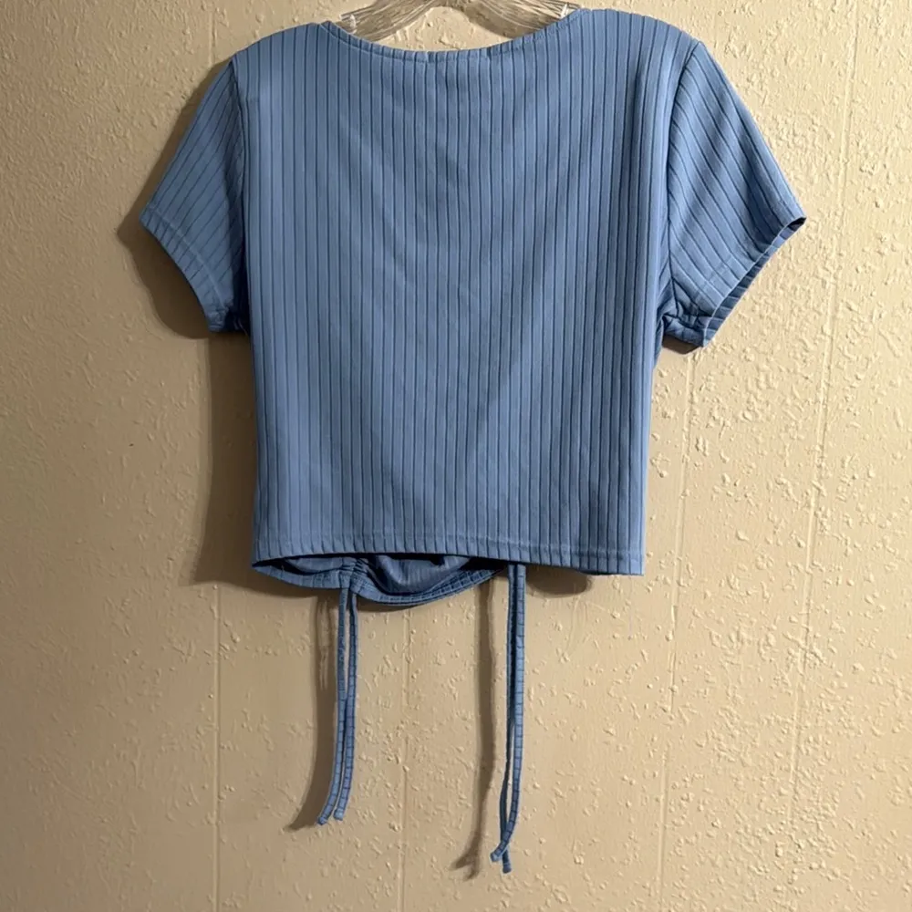 Streetwear Society Blue Ruched Crop Blouse - Image 6