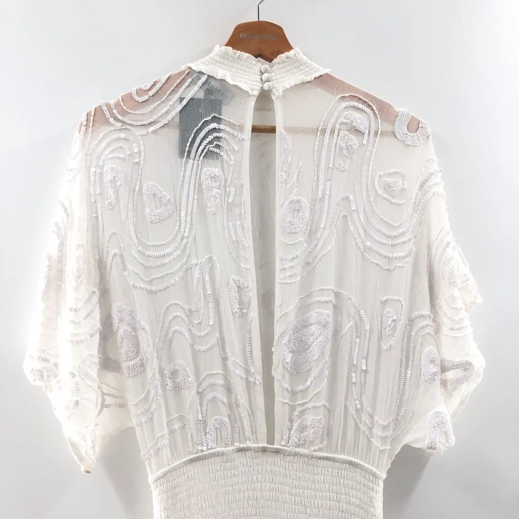 RETROFETE CHLOE EMBELLISHED SILK CHIFFON DRESS WHITE XS‎ - Image 6