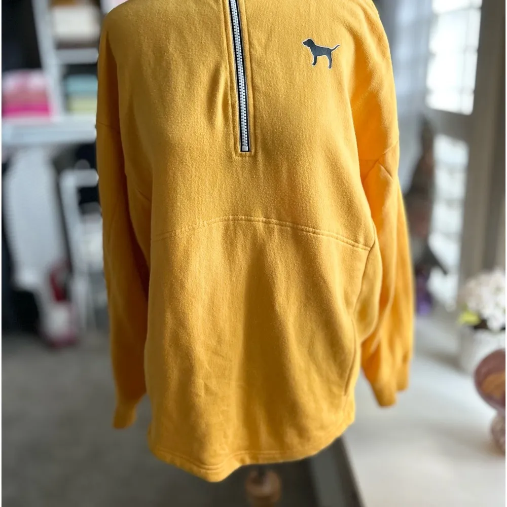 PINK Victoria Secret Yellow Mock Zip Neck Sweatshirt Small - Image 4