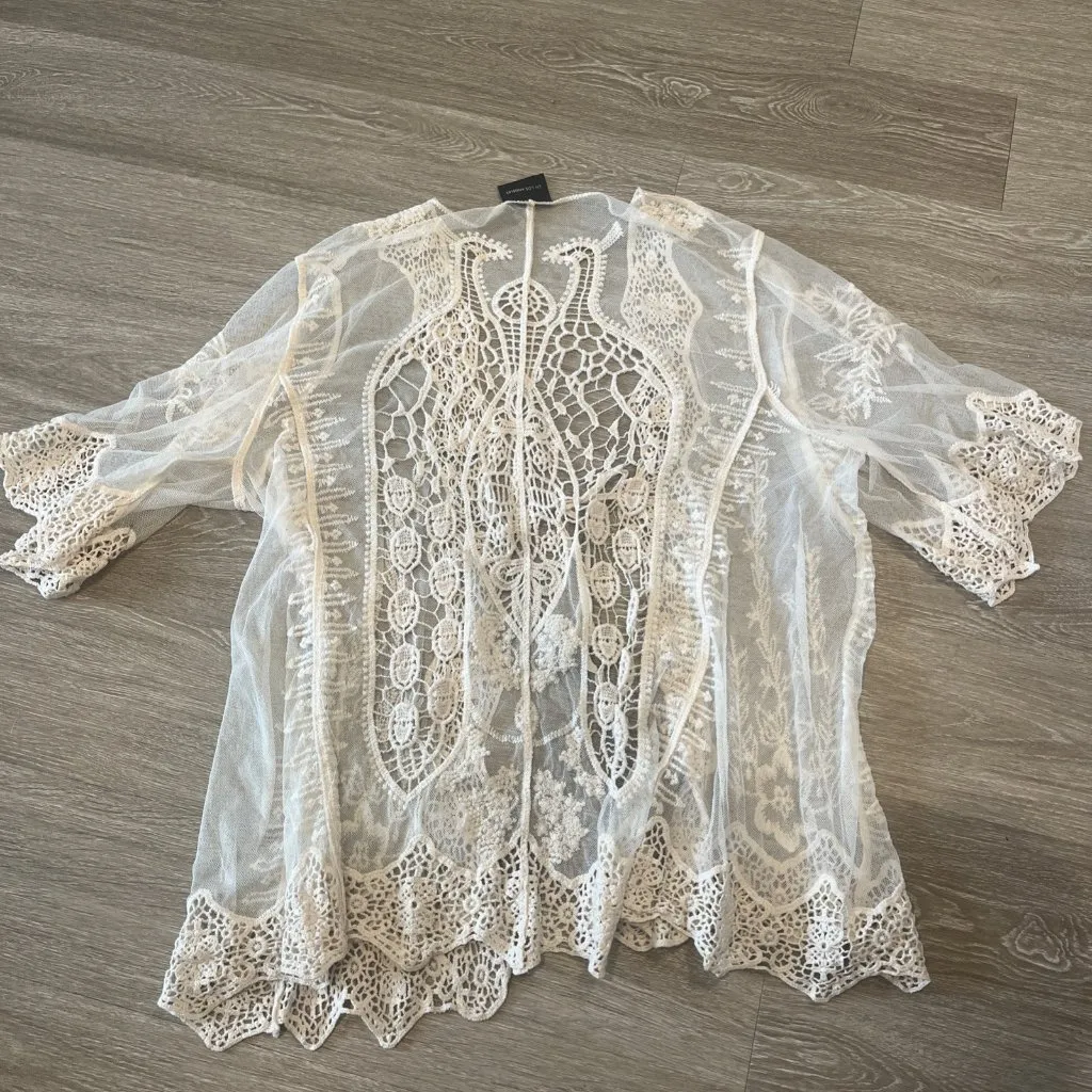 Liv Los Angeles Crochet Open Knit Cardigan Cream Ivory Size Large ~ NWT - Image 5