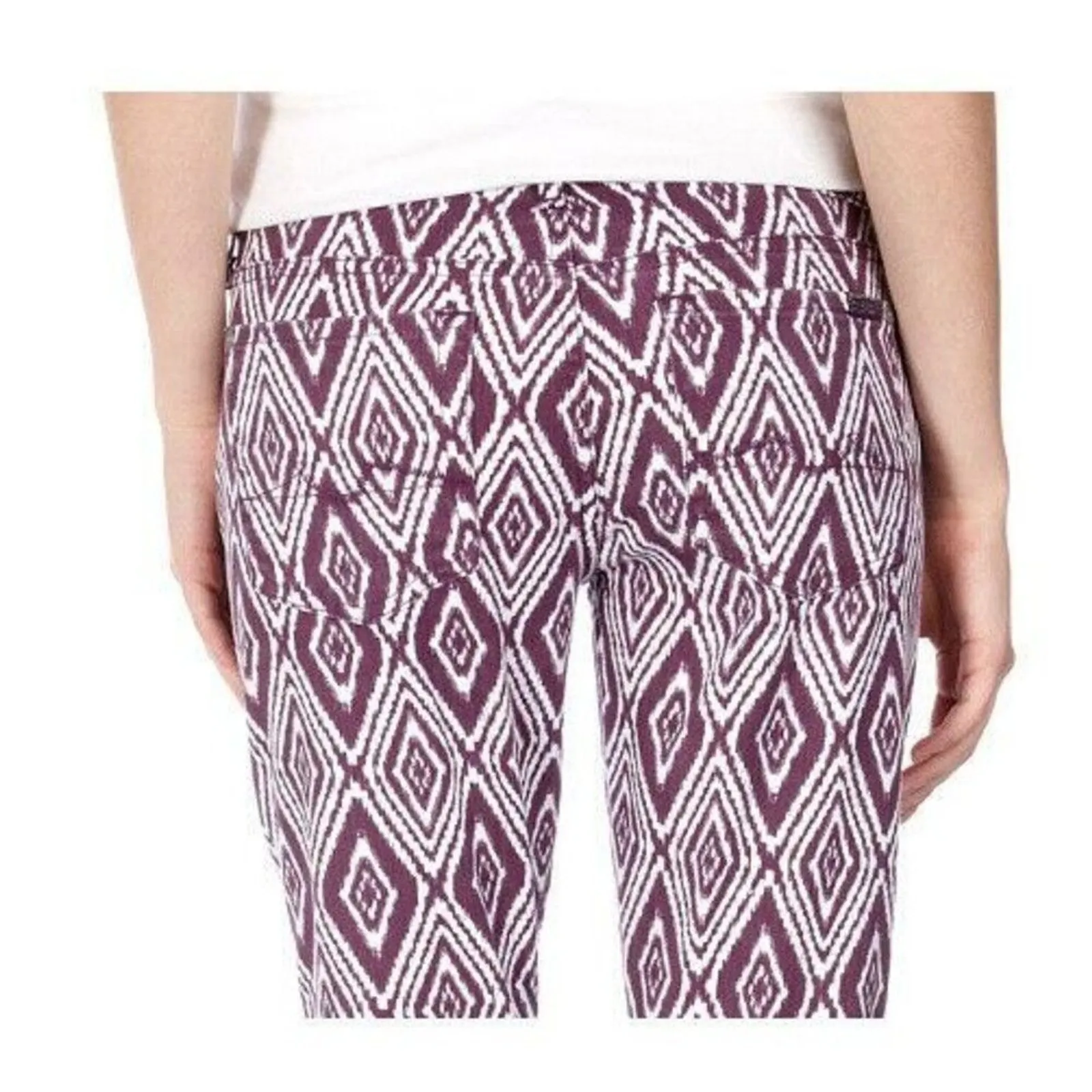 7 FOR ALL MANKIND Cropped Gwenevere JEANS Womens 27 Plum IKAT Print Ankle Skinny - Image 3