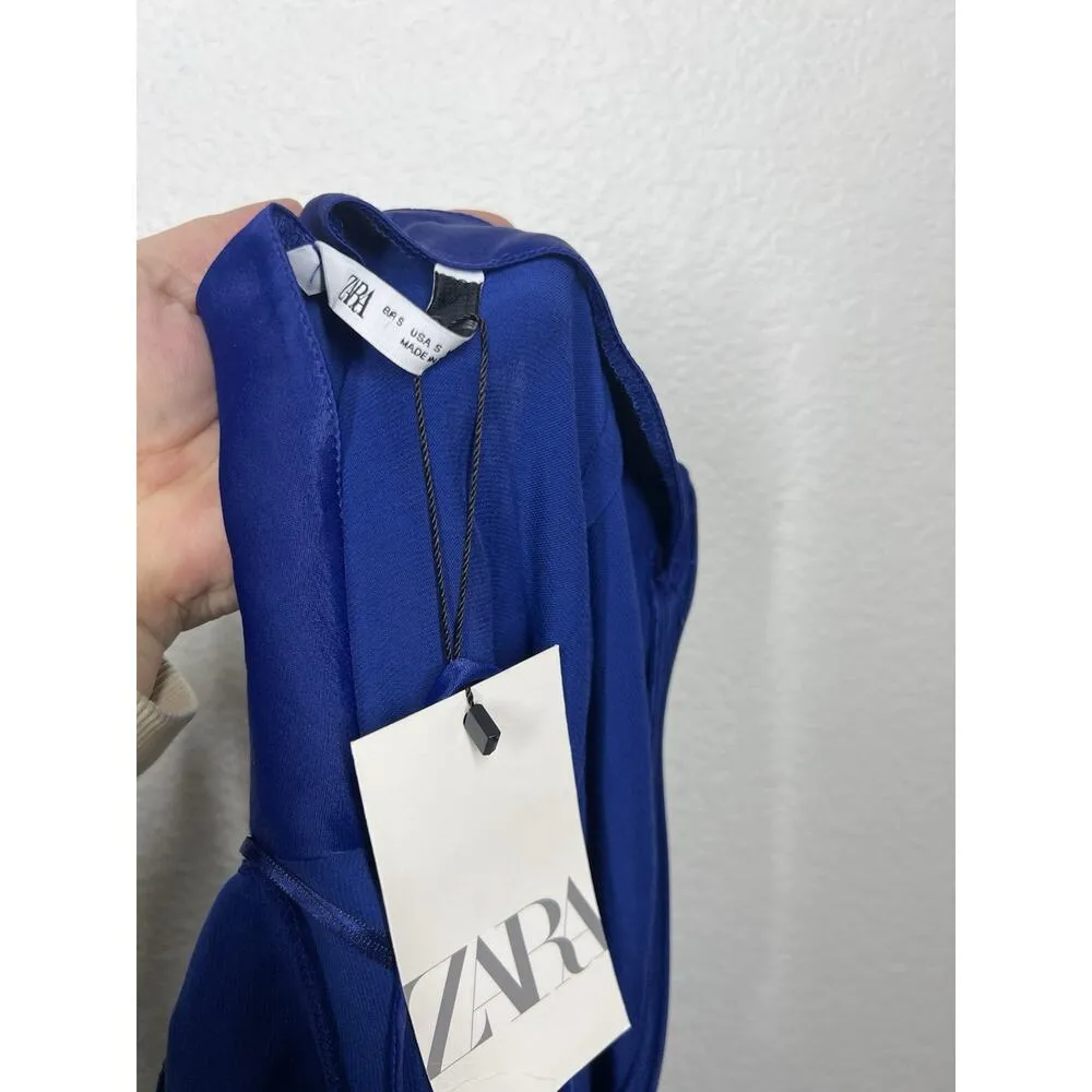Zara Blue Satin Tie Backless Mini Dress Small - Image 5