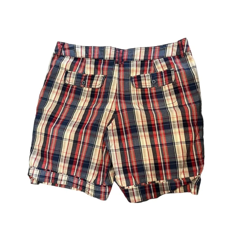 Faded Glory Red Blue Plaid Hi Rise Cuffed Shorts Sz 14 - Image 2