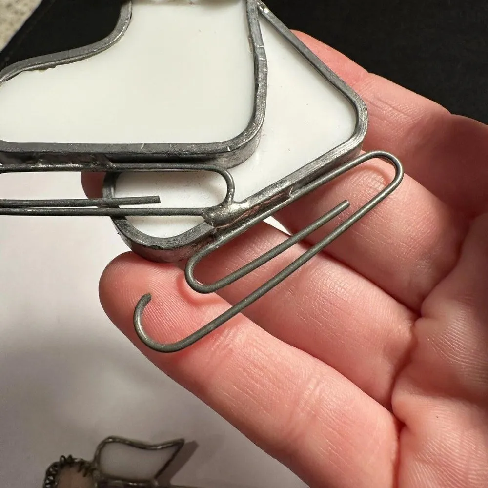 Handmade Glass Christmas Holiday Brooch Pins Lot Of 2 Ice Skates / Angel - Image 5