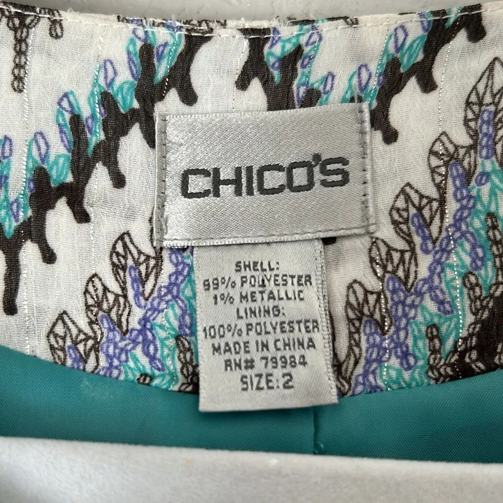 Chicos Ikat Meow Jewel Sequin Jacket Size 2 US 12 Chevron in Seascape Lined - Image 7