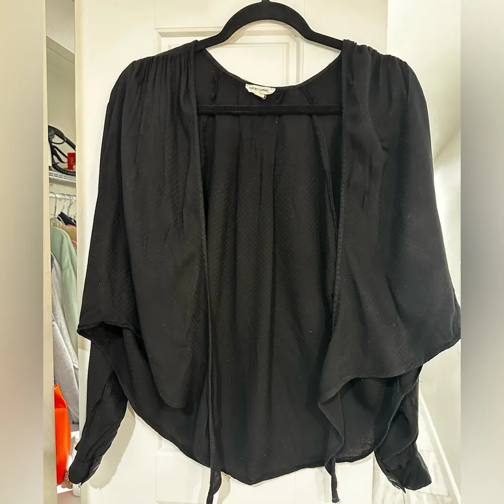 Cotton Candy Black Tie Front Long Sleeve Blouse - Image 3