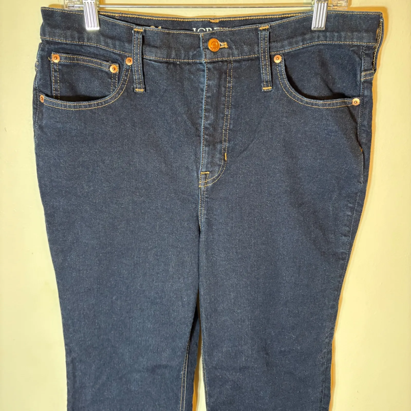 J. Crew Slim Demi Boot‎ Jeans Size 31 Dark Wash Raw Hem Denim - Image 2