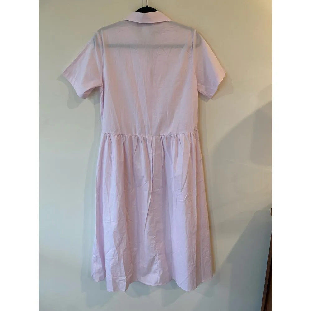 Know One Cares Women’s Medium Shirt Dress Light Pink Cotton Button-Up - Image 2