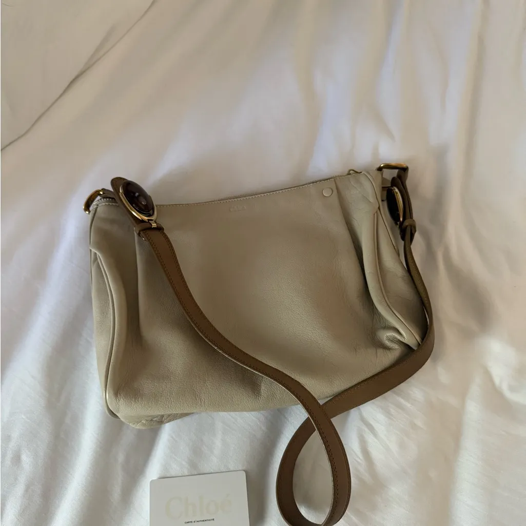 Chloe Cream Brown Stone Detailing Bag Purse Leather Quiet Luxury - Image 14