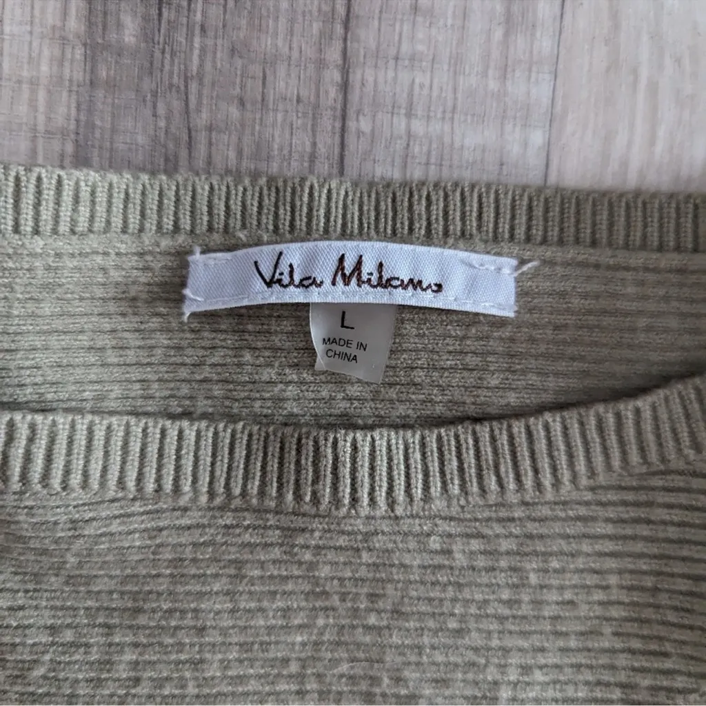 Vila Milano Sage Green Short Sleeve Ribbed Pullover, Drop Shoulder, Large - Image 2