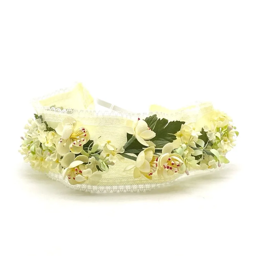 Vintage 1950s Auerbach’s Floral Headband Hat Ivory Lemon Yellow Flowers NEW NOS - Image 3