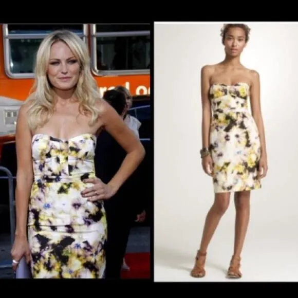 Vintage J.Crew Linen Silk Bustier Dress Watercolor Strapless Y2K Spring Summer - Image 2