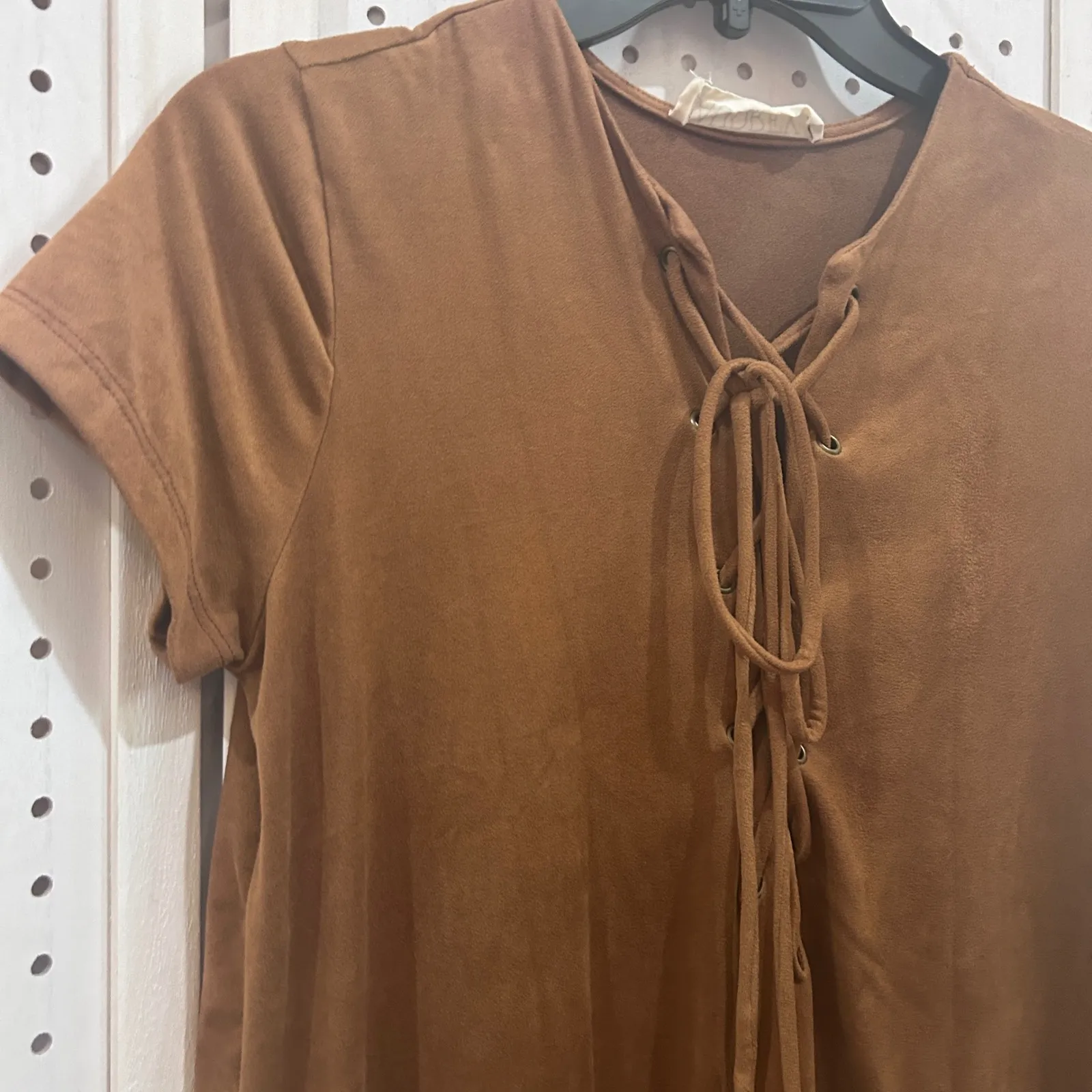 Audrey Women Brown Suede Lace Up Short Sleeve Casual Tunic Dress Size4 - Image 5