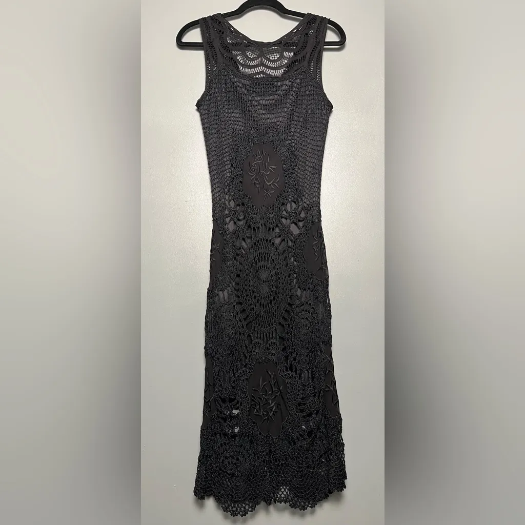 Vintage Sue Wong Black Lace Crochet Midi Dress Women’s Size 4 Y2K Fairy Boho - Image 2