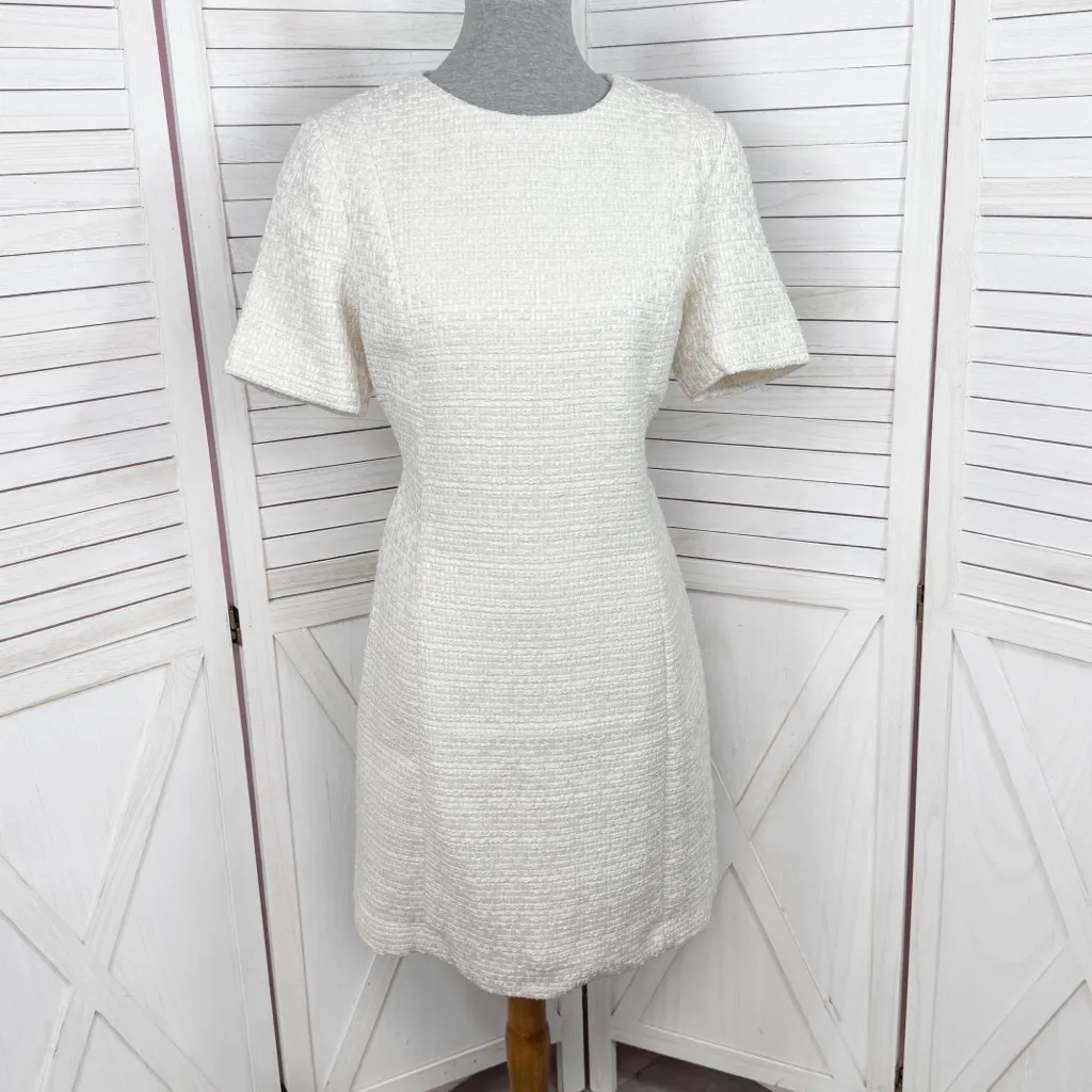 H&M Boulce Tweed Short Sleeve Sheath Dress‎ Ivory Shimmer Medium - Image 2