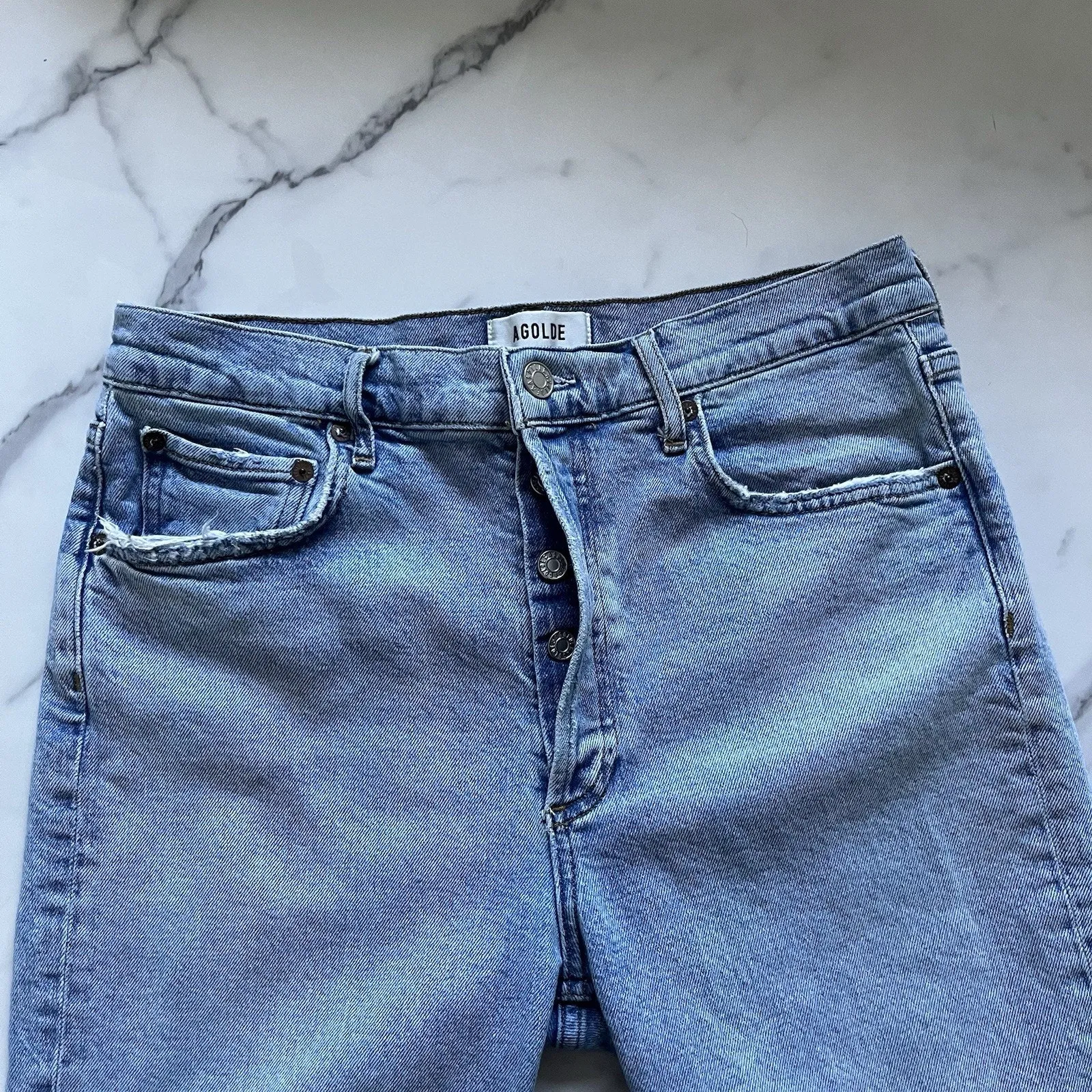 Agolde Riley High Rise Straight jeans Bitter light Wash Sz 29 Distress Y2K chic - Image 6