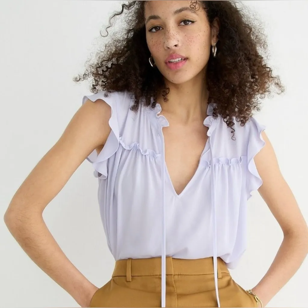 J. Crew- White Ruffle Trim Tank Top Size M - Image 9