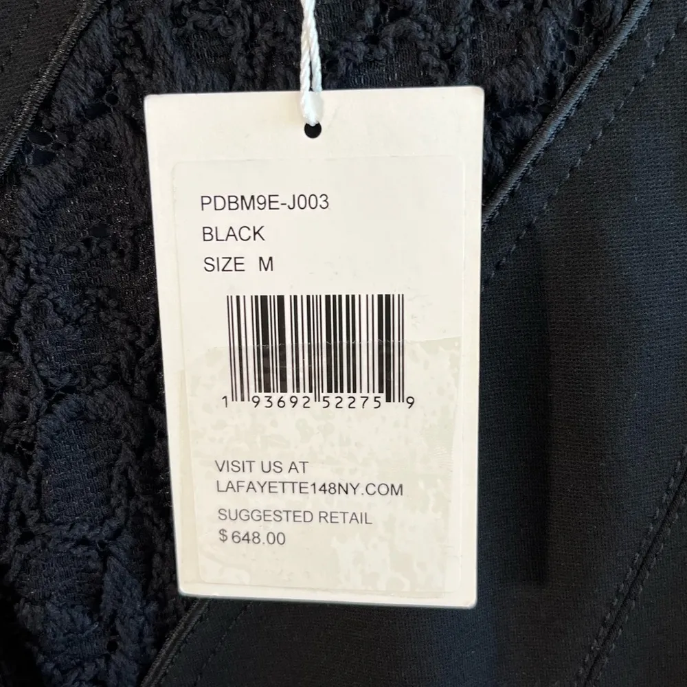 Lafayette 148 Dress Black 3/4 Sleeve Embroidered Lace Cut Outs Mini Sz M NWT - Image 11