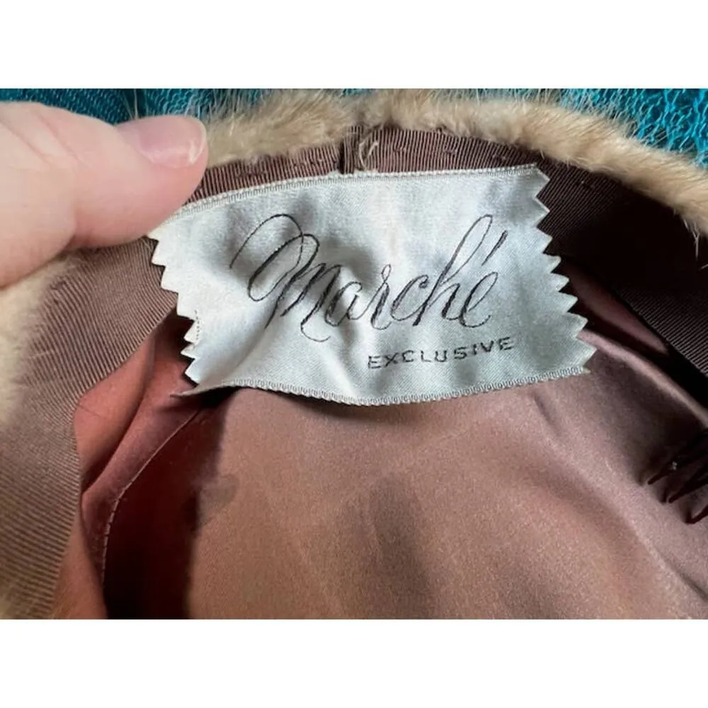 Vintage pill box hat fur with combs Brown - Image 7