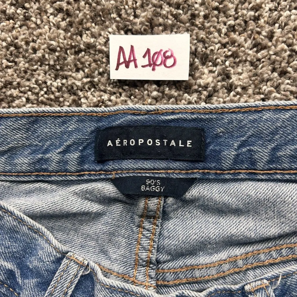 Aeropostale 90s Baggy Distressed Jeans Size 2 Regular Blue - Image 9