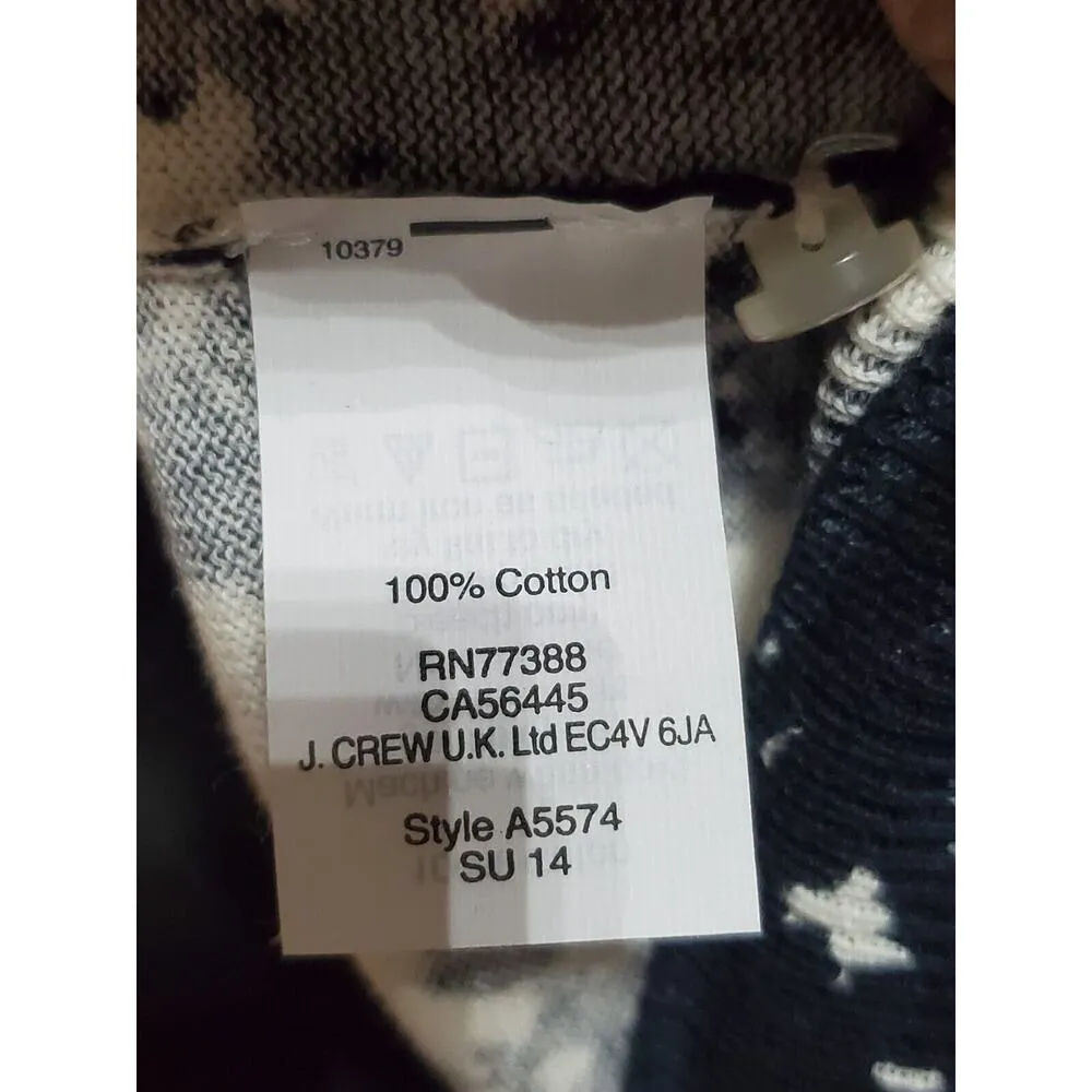 J.Crew Women Black White Floral Cotton Round Neck Long Sleeve Cardigan Sweater M - Image 8