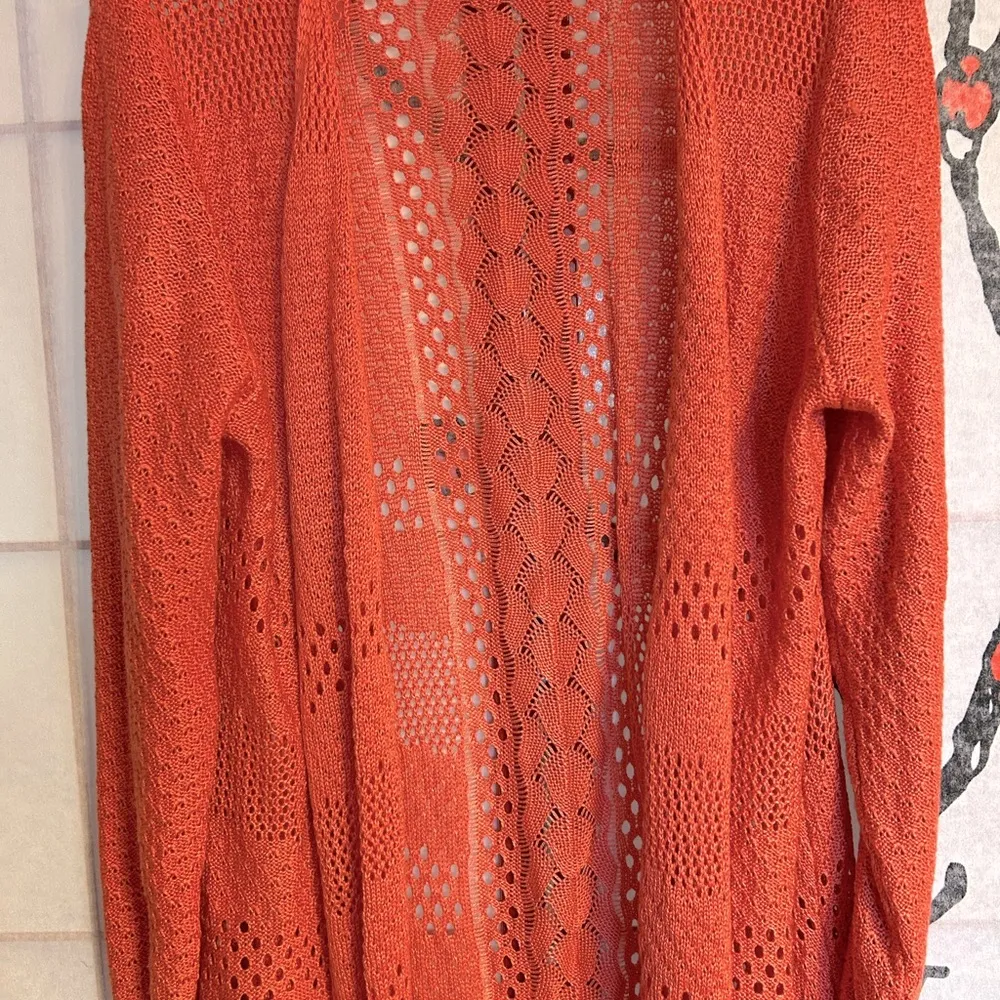 Long Decorated Pointelle Sweater Coral/Orangey/Pink in Great Condition - Image 8