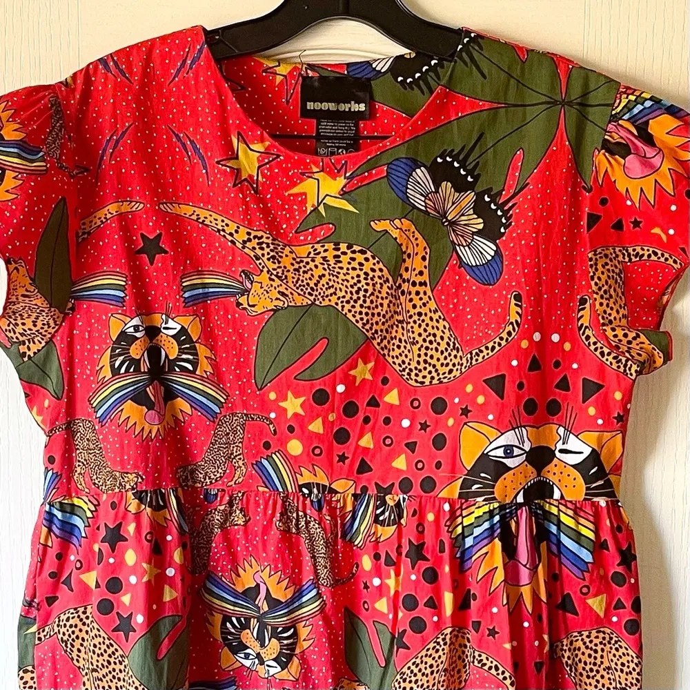 Nooworks Frida Pride Tiger Dress Stretch Cotton Bright Print Medium EUC - Image 5