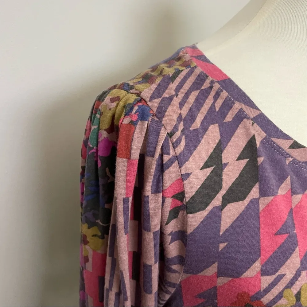 Anthropologie Daily Practice Dress Ruched Abstract Floral Art To Wear Lounge - Image 3