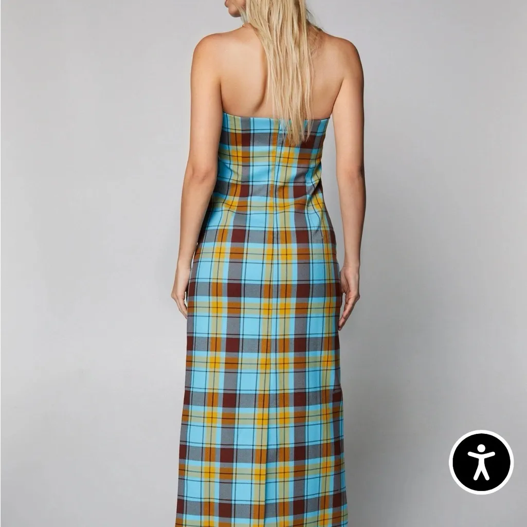 Nasty Gal Strapless Plaid Midi Cocktail Dress - Size 8 - NWOT - Image 2