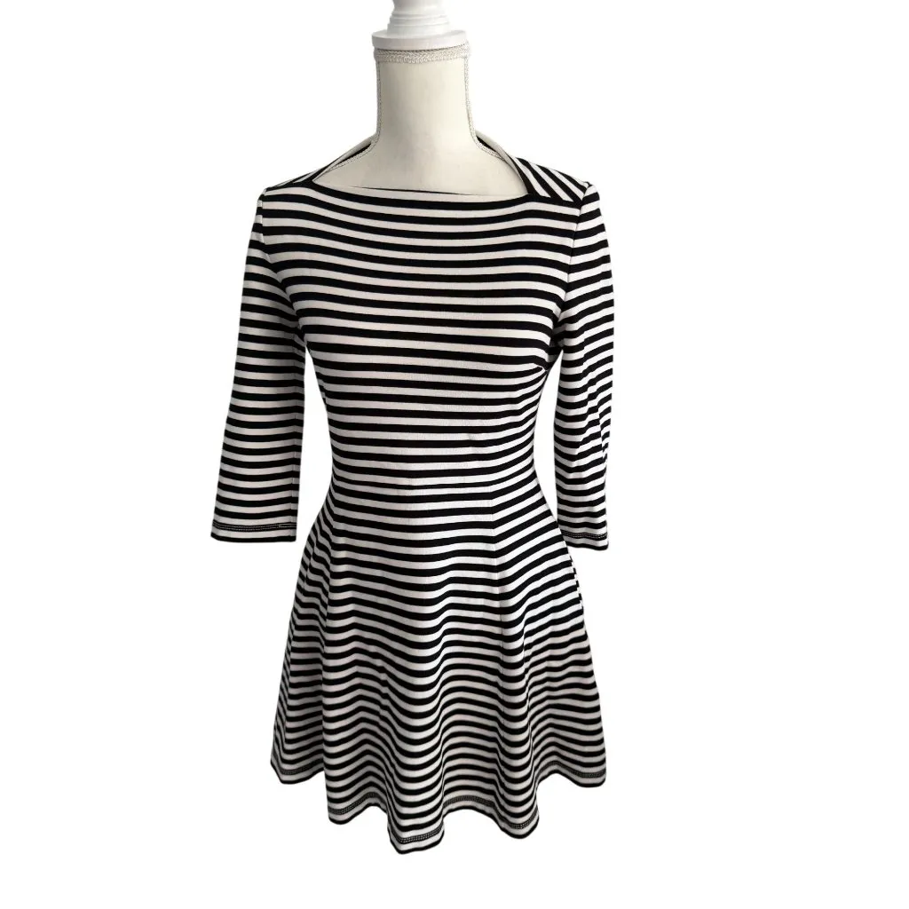 KATE SPADE Broome Street Black White 3/4 Sleeve Striped Dress Size Small - Image 2