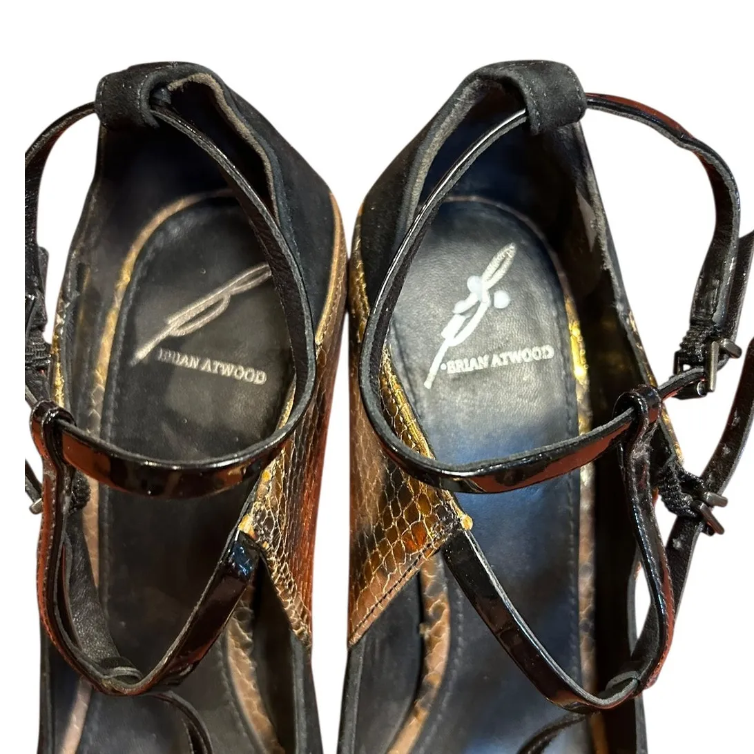 BRIAN ATWOOD Woman's Reptile Gold Platform Heels 6.5 Campisa T Strap Sandal - Image 9
