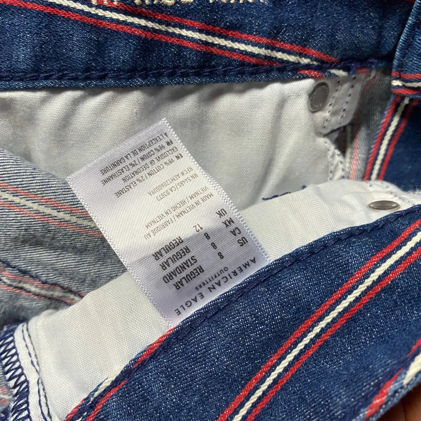 American Eagle Outfitters Blue Red Striped Denim High Rise Mini Jean Skirt 8 - Image 7