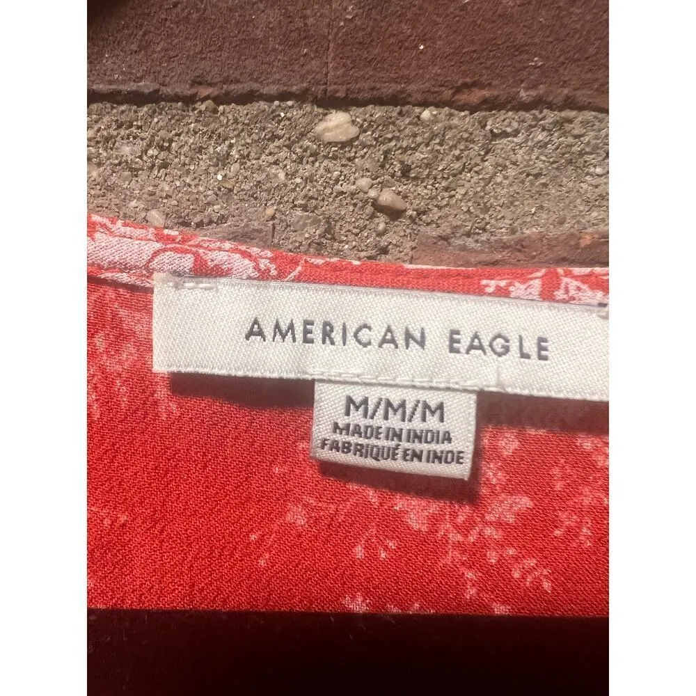 Women’s American Eagle Spring Floral Wrap Dress Red Medium - Image 5